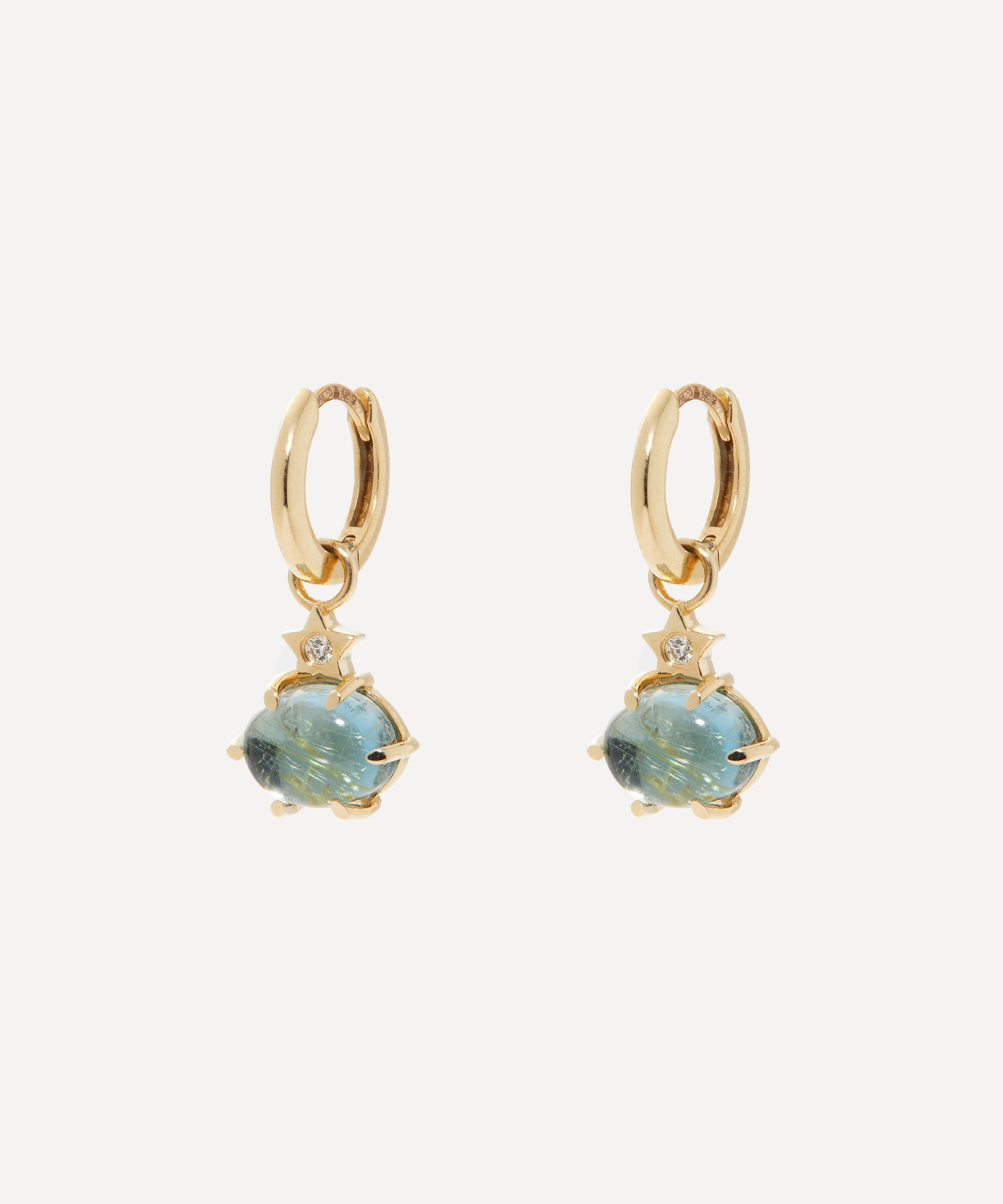 Andrea Fohrman - 14ct Gold Mini Cosmo London Blue Topaz Hoop Earrings image number 0