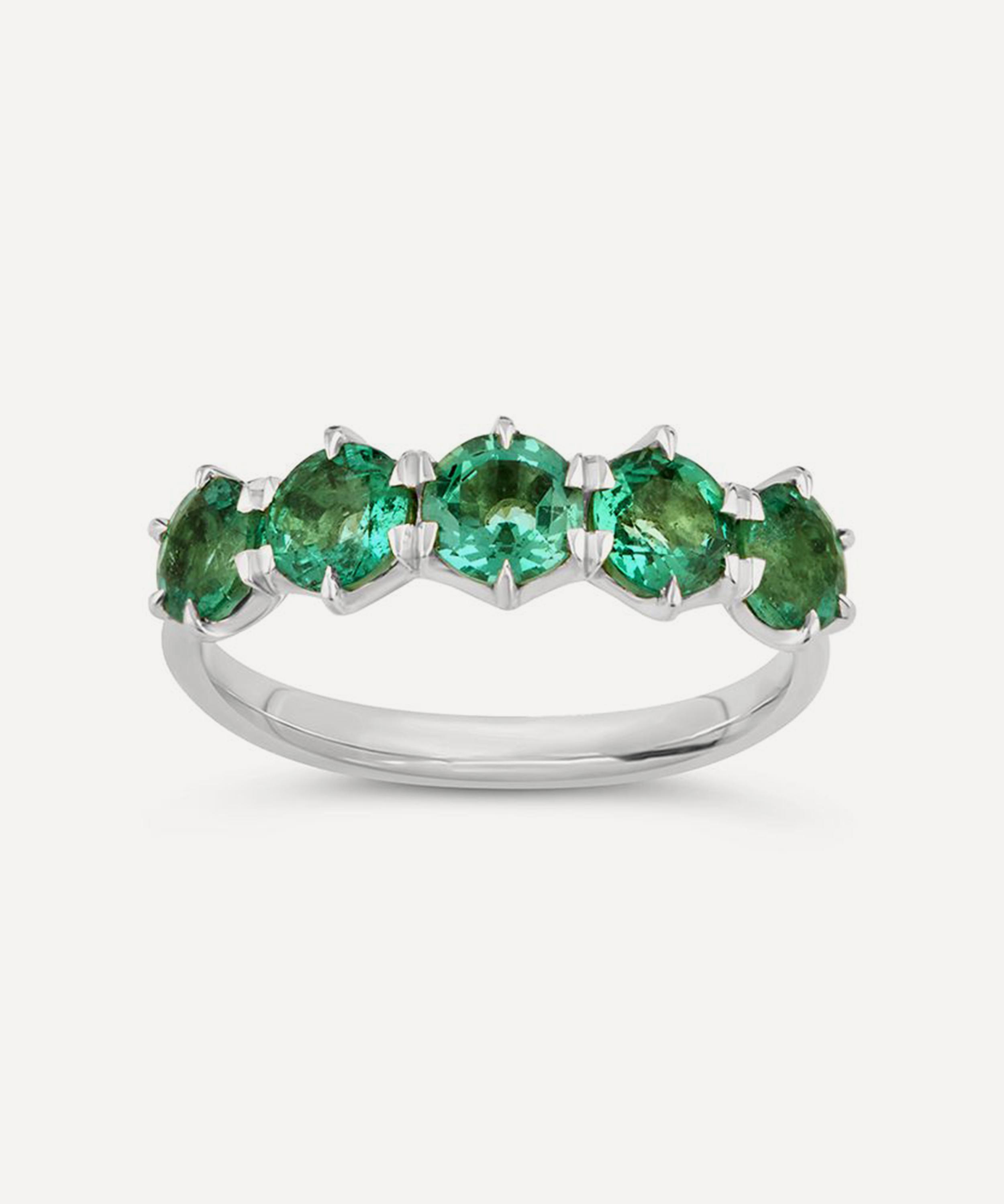 Dinny Hall - 18ct White Gold Elyhara Fine Emerald Five Stone Ring image number 0
