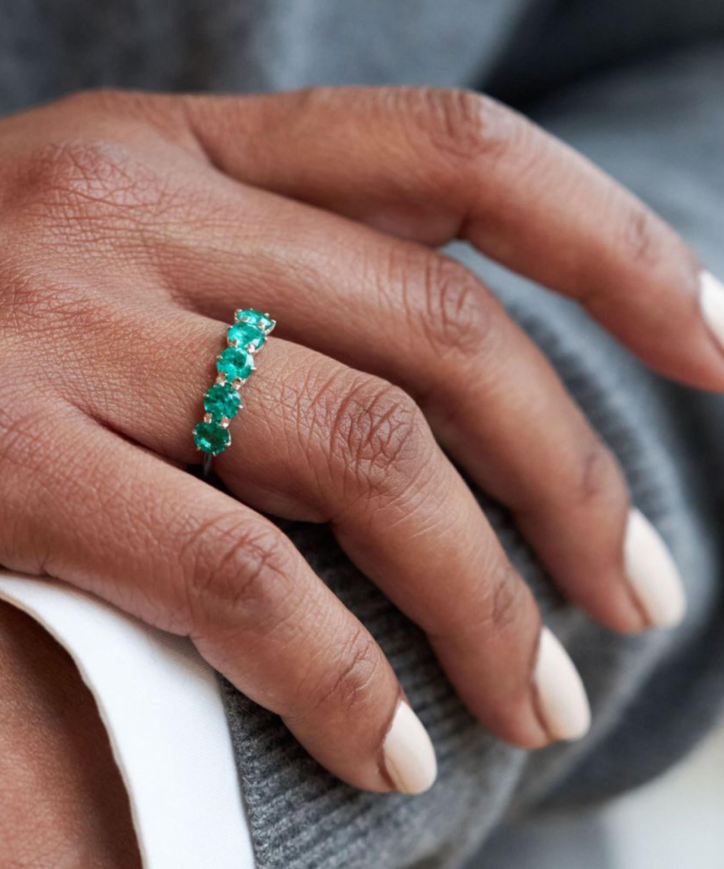 Dinny Hall - 18ct White Gold Elyhara Fine Emerald Five Stone Ring image number 1