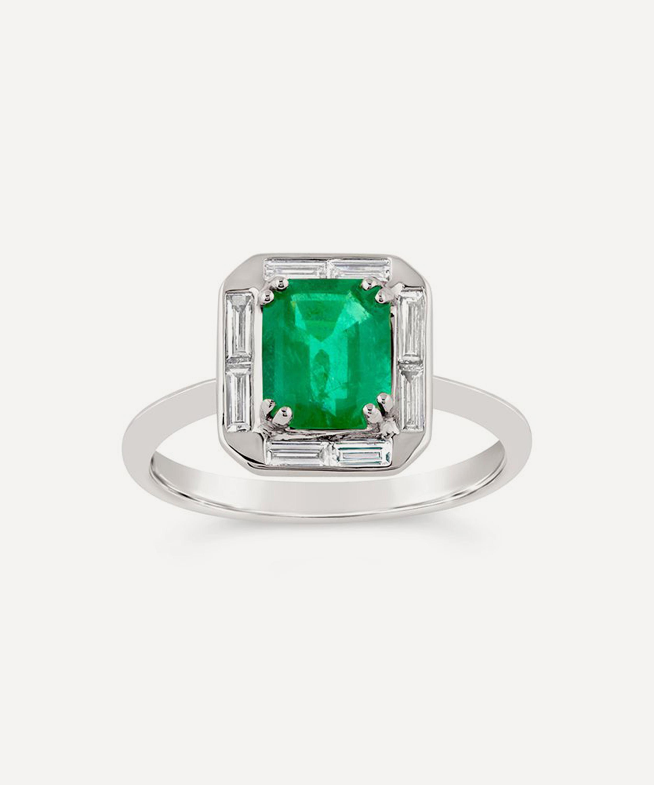 Dinny Hall - 18ct White Gold Heni Fine Vivid Green Emerald and Diamond Ring image number 0