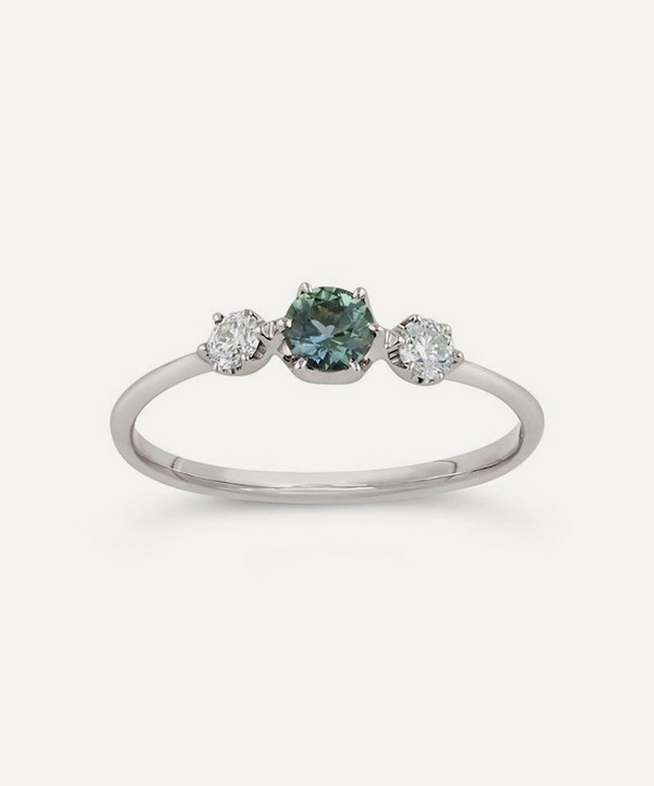 Dinny Hall - 18ct White Gold Elyhara Fine Eucalyptus Green Sapphire and Diamond Trilogy Ring image number null