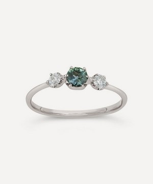 Dinny Hall - 18ct White Gold Elyhara Fine Eucalyptus Green Sapphire and Diamond Trilogy Ring image number 0