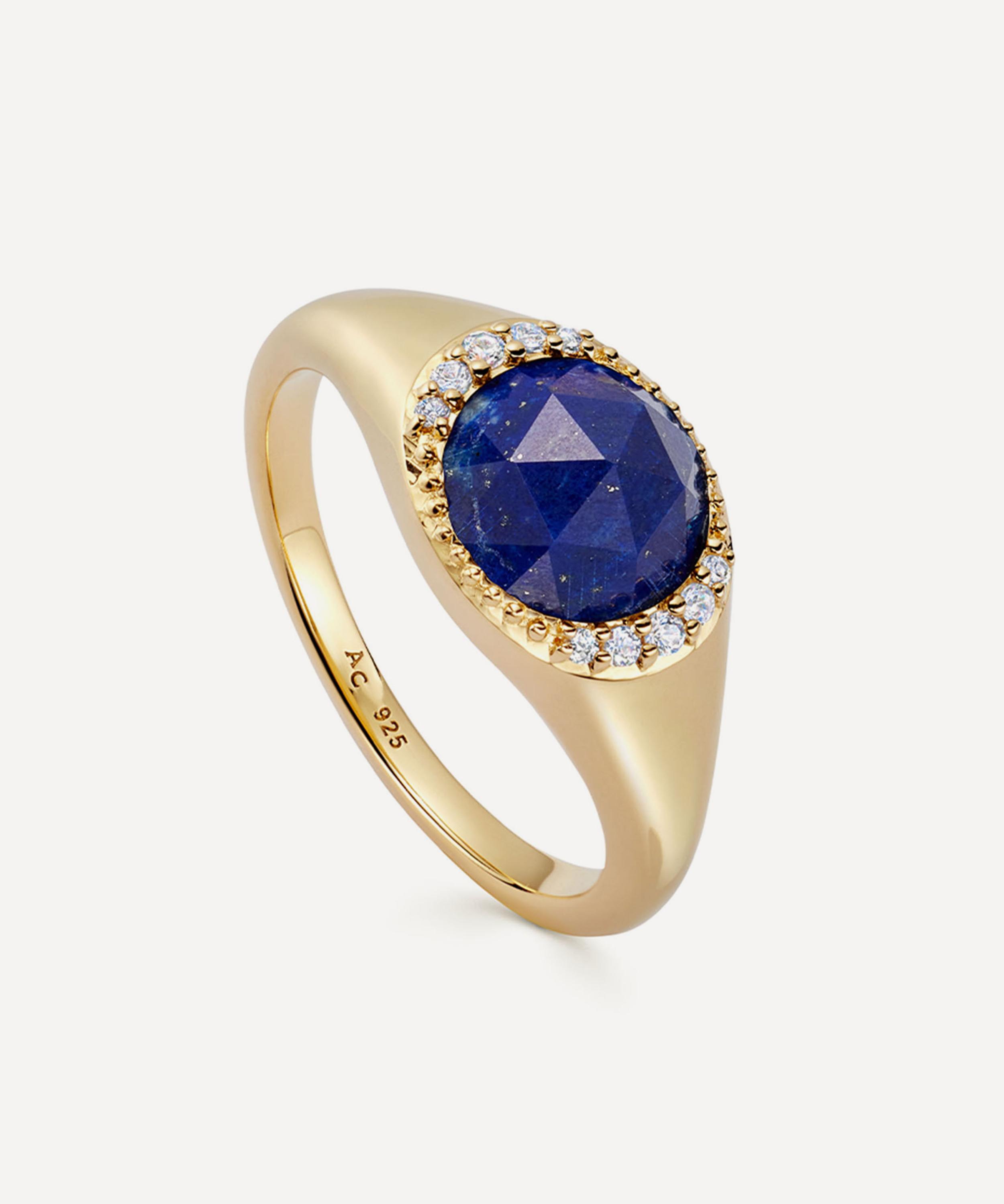 Astley Clarke - 18ct Gold-Plated Vermeil Silver Large Luna Lapis Signet Ring image number 0