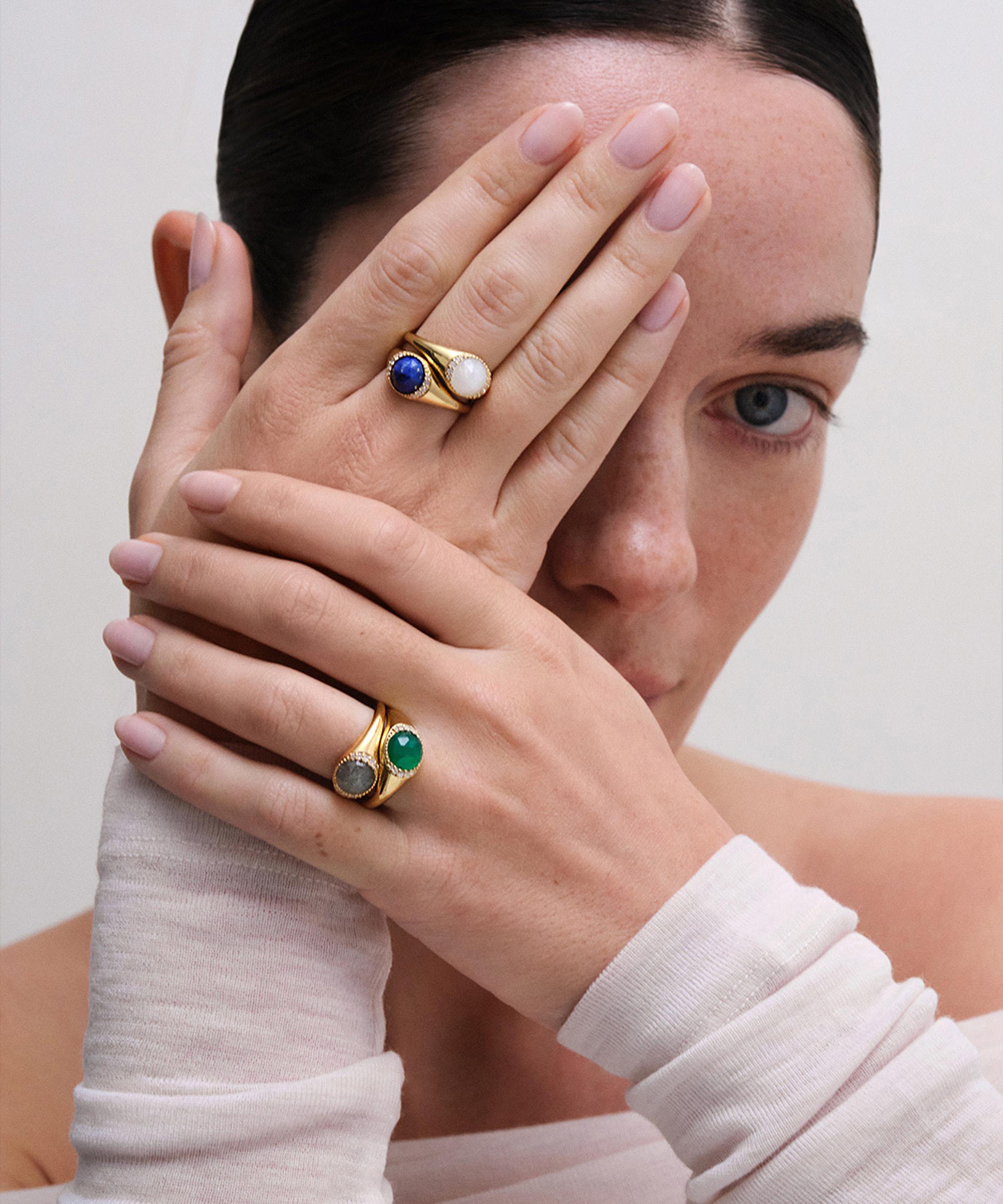 Astley Clarke - 18ct Gold-Plated Vermeil Silver Large Luna Lapis Signet Ring image number 2