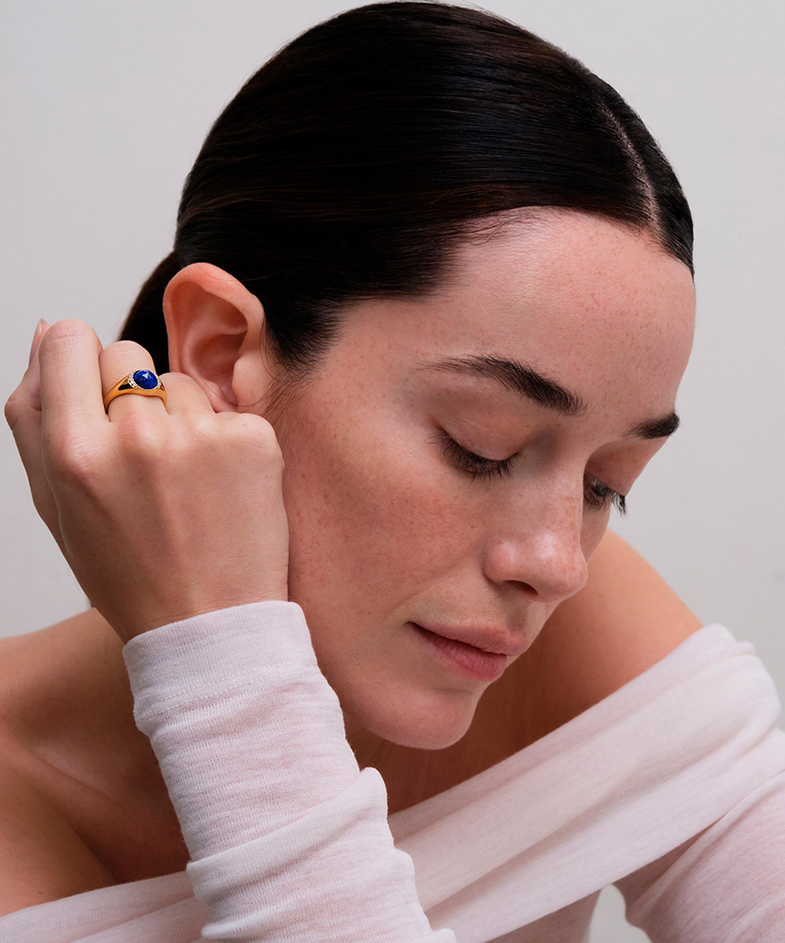 Astley Clarke - 18ct Gold-Plated Vermeil Silver Large Luna Lapis Signet Ring image number 3