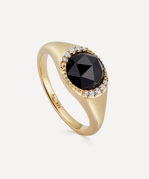 Astley Clarke - 18ct Gold-Plated Vermeil Silver Large Luna Black Onyx Signet Ring image number null