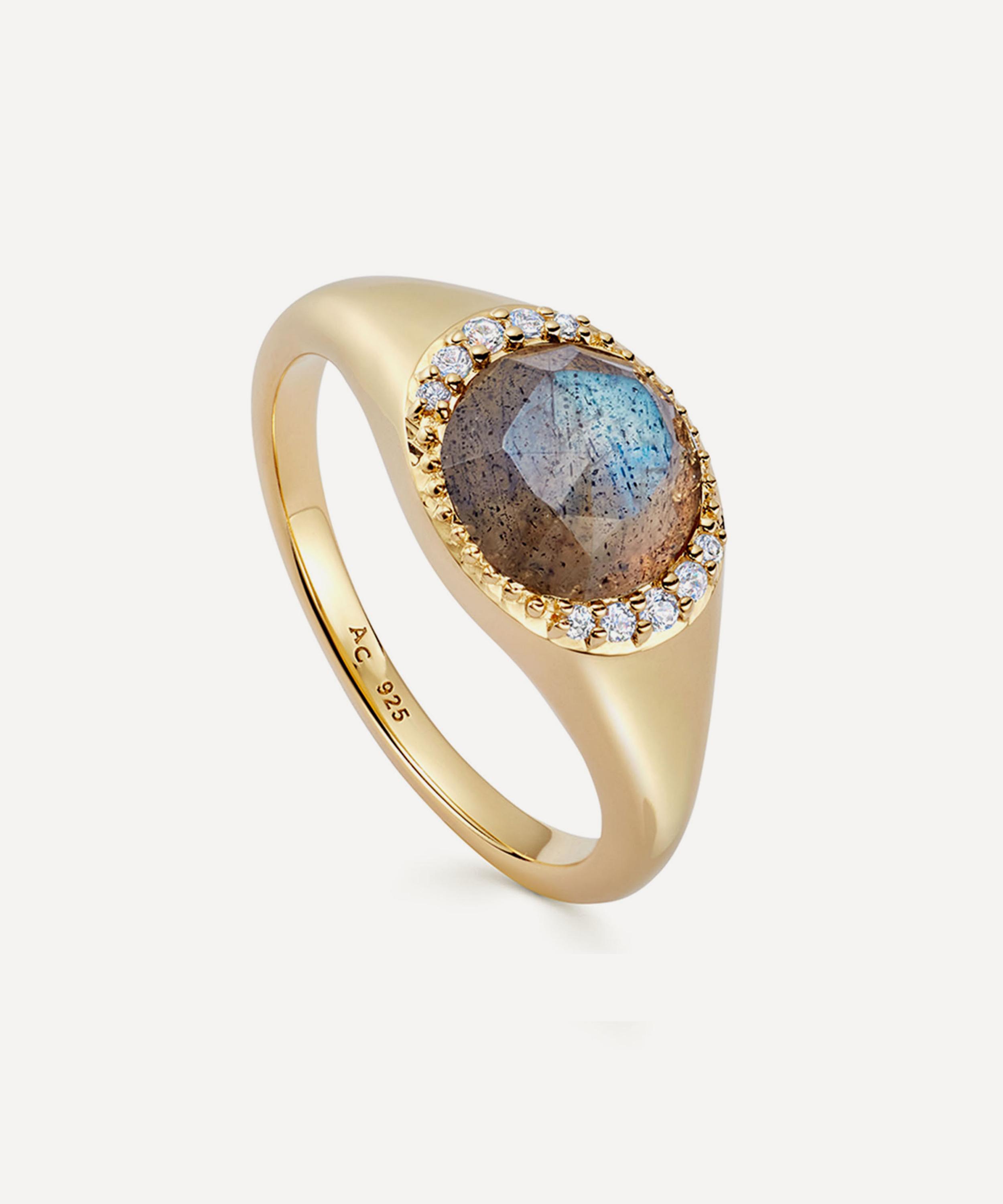 Astley Clarke - 18ct Gold-Plated Vermeil Silver Large Luna Labradorite Signet Ring image number 0