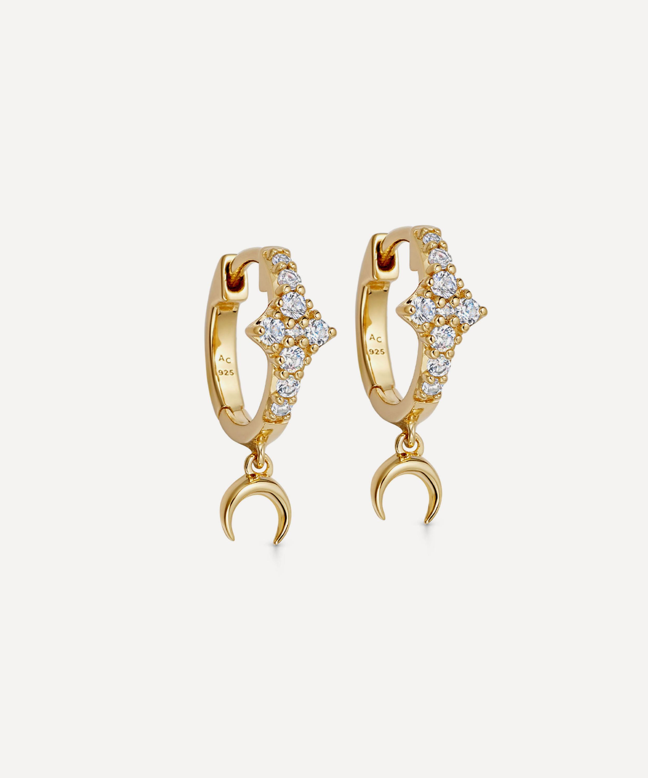 Astley Clarke - 18ct Gold-Plated Vermeil Silver Luna Crescent Drop Huggie Hoop Earrings image number 0