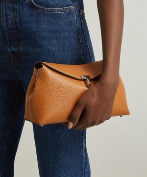 Toteme - T-Lock Tan Leather Clutch image number 6