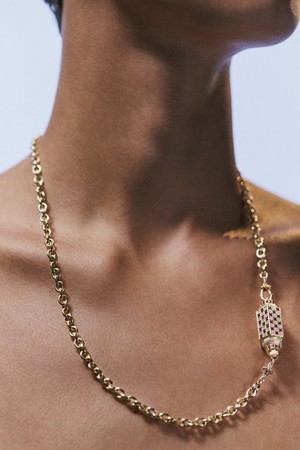 Marie Lichtenberg - 18ct Gold Check Locket Necklace image number 1