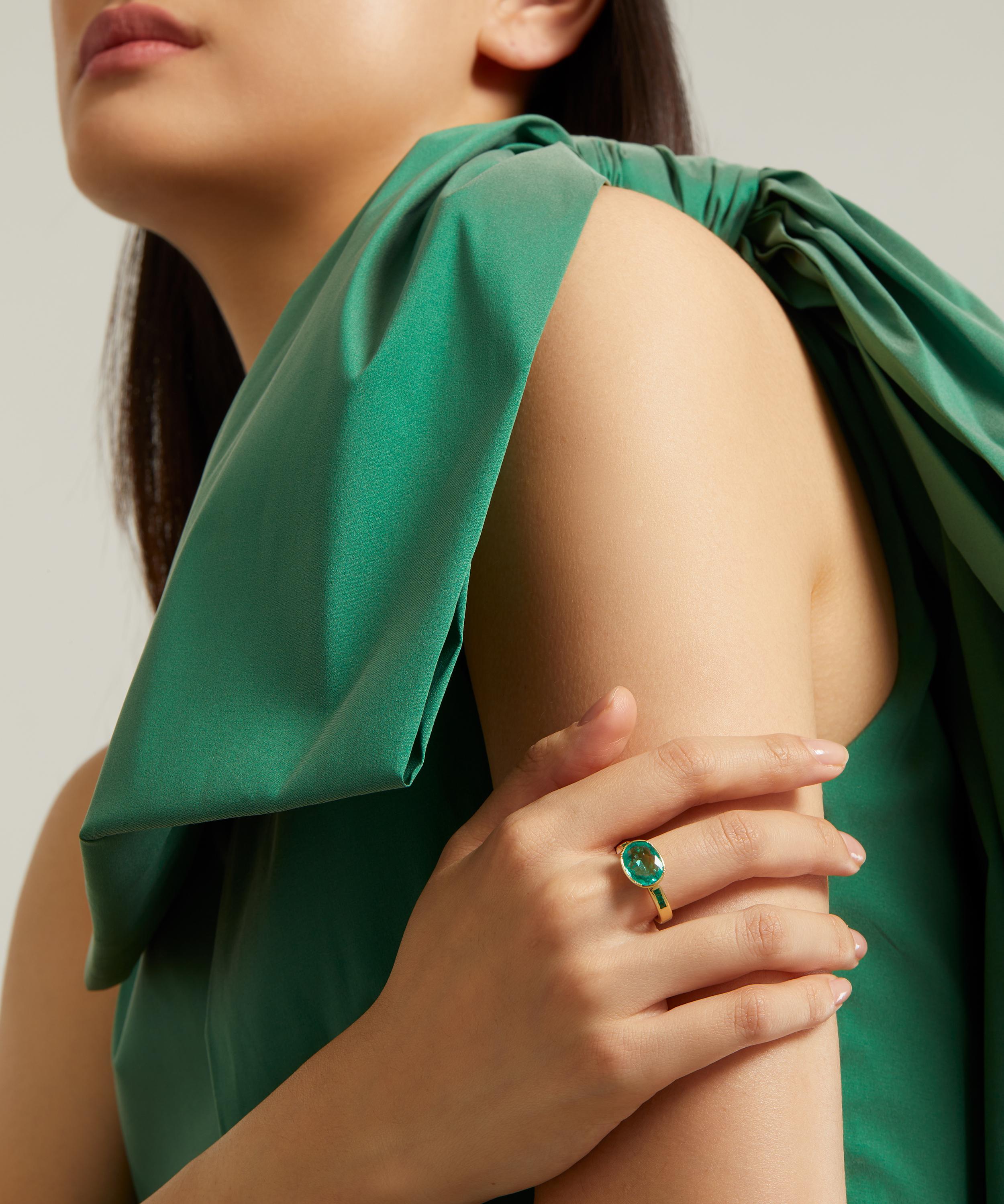 Brooke Gregson - 18ct Gold Orbit Emerald Ring image number 1