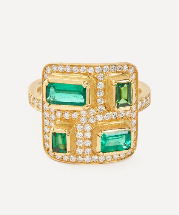 Brooke Gregson - 18ct Gold Bauhaus Emerald and Tourmaline Diamond Ring image number null