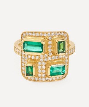 Brooke Gregson - 18ct Gold Bauhaus Emerald and Tourmaline Diamond Ring image number 0