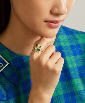 Brooke Gregson - 18ct Gold Bauhaus Emerald and Tourmaline Diamond Ring image number 1