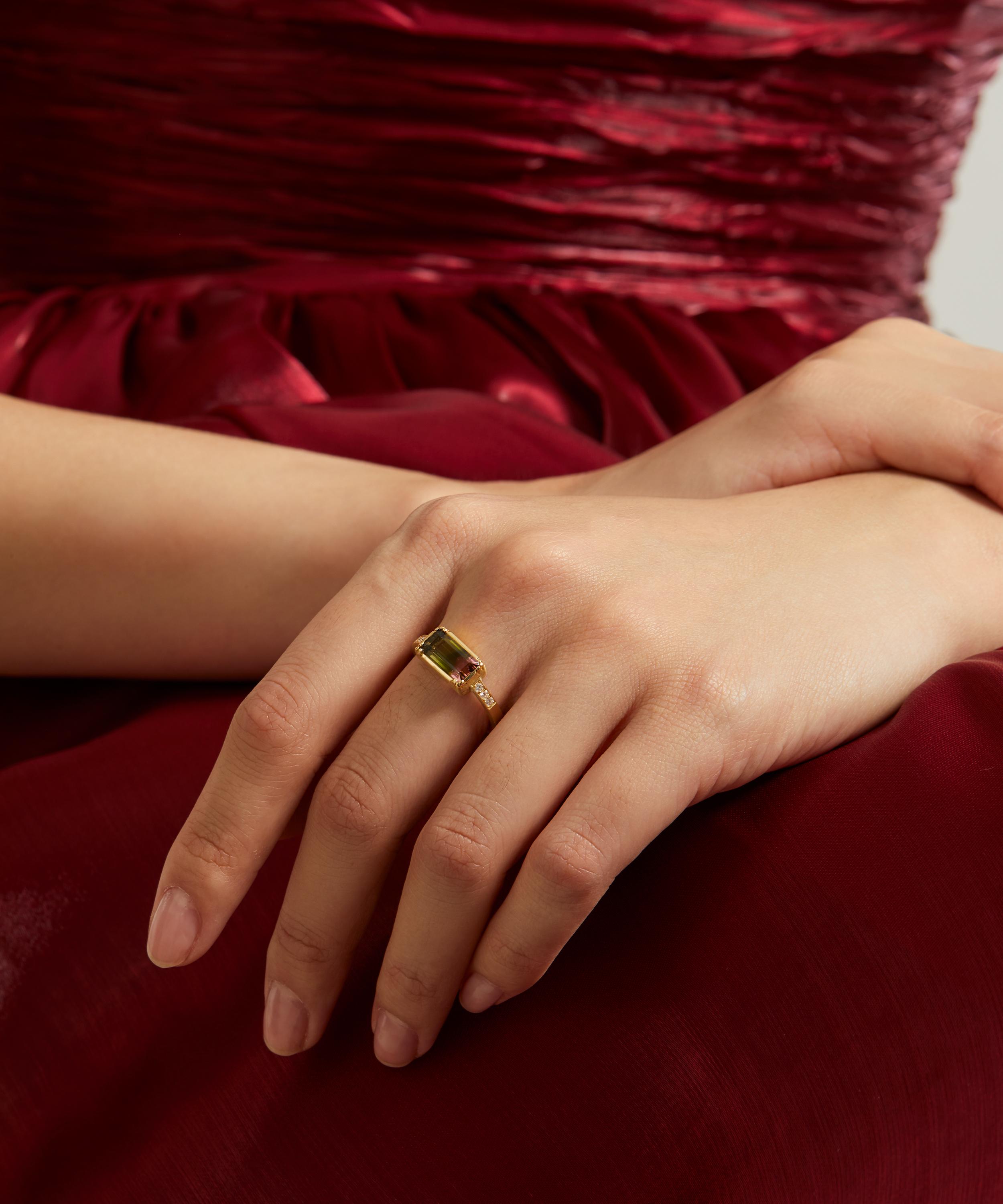 Brooke Gregson - 18ct Gold Bicolour Tourmaline and Diamond Ring image number 1