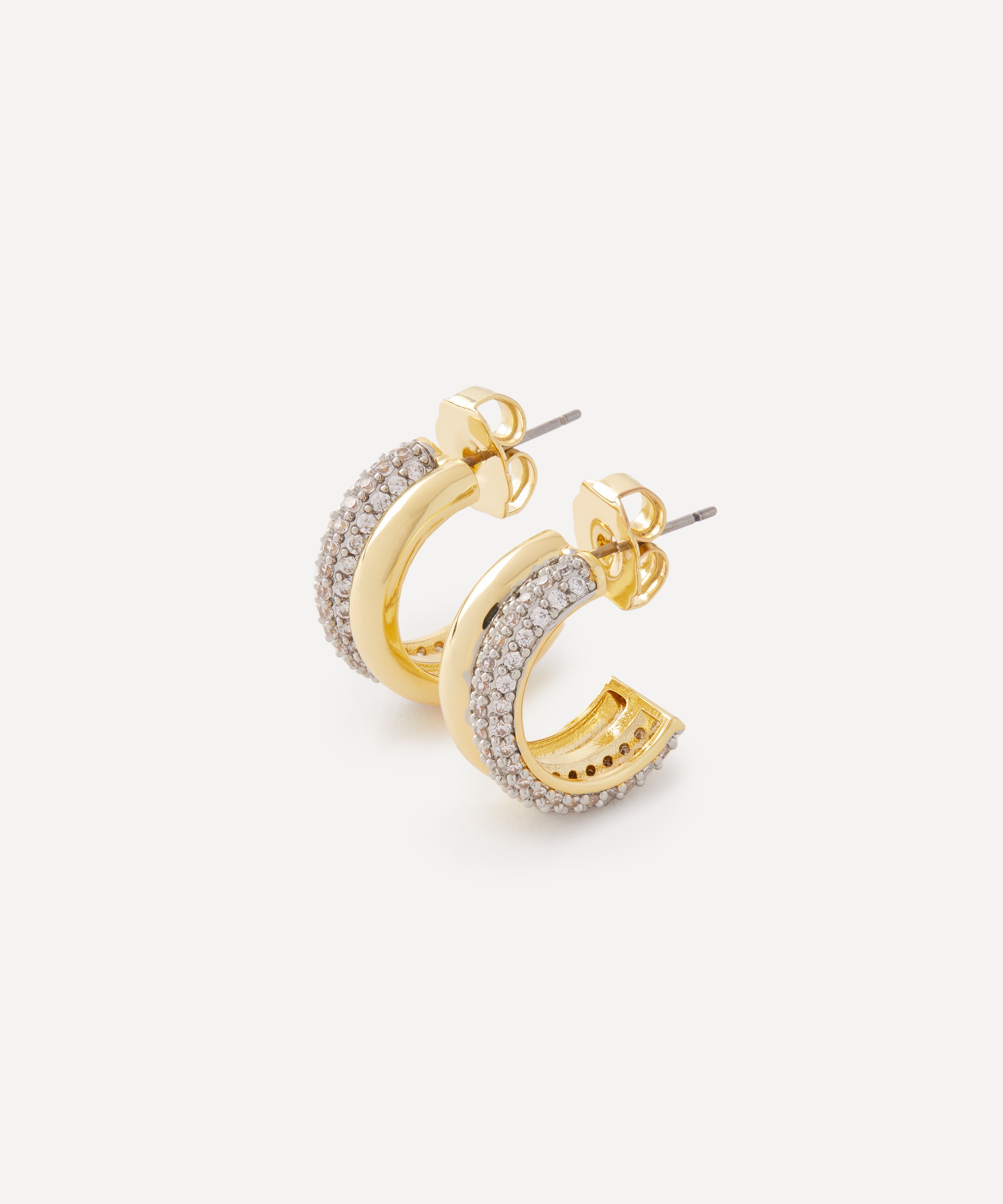 CZ by Kenneth Jay Lane - Gold-Plated Half and Half Cubic Zirconia Hoop Earrings image number 0