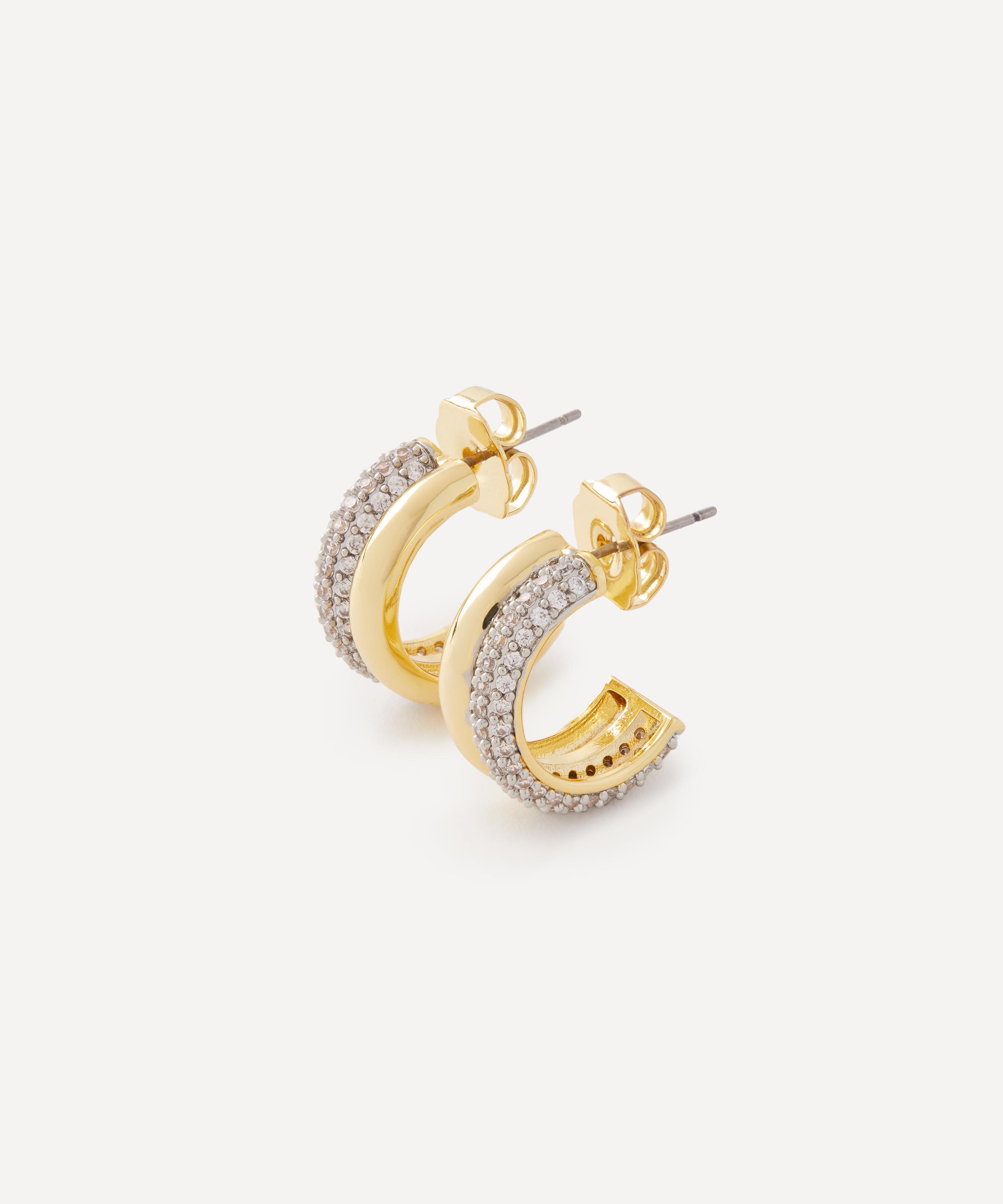 CZ by Kenneth Jay Lane - Gold-Plated Half and Half Cubic Zirconia Hoop Earrings image number 0