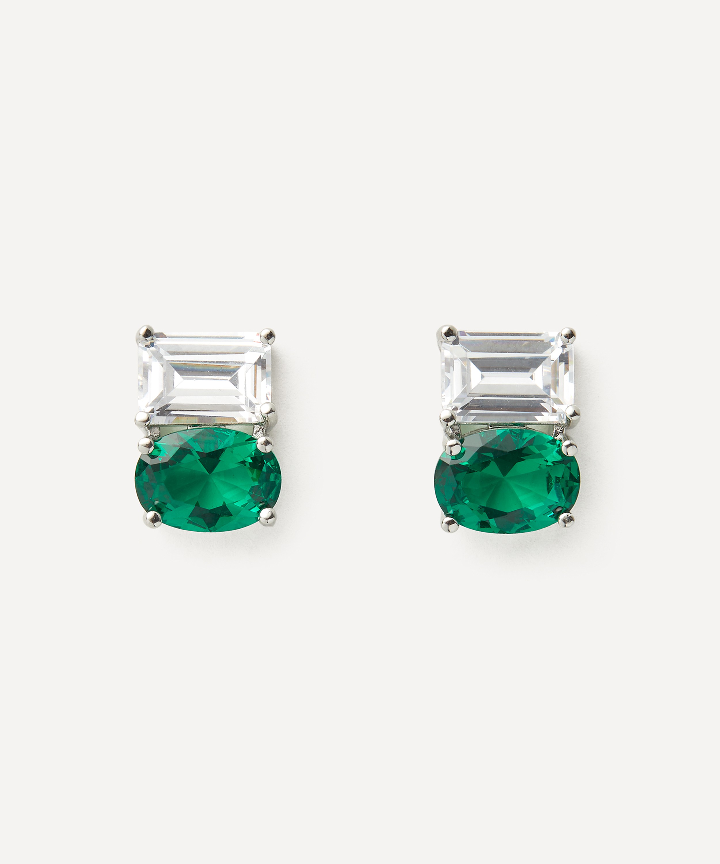 CZ by Kenneth Jay Lane - Rhodium-Plated Oval and Emerald Cubic Zirconia Mix Stud Earrings image number 0