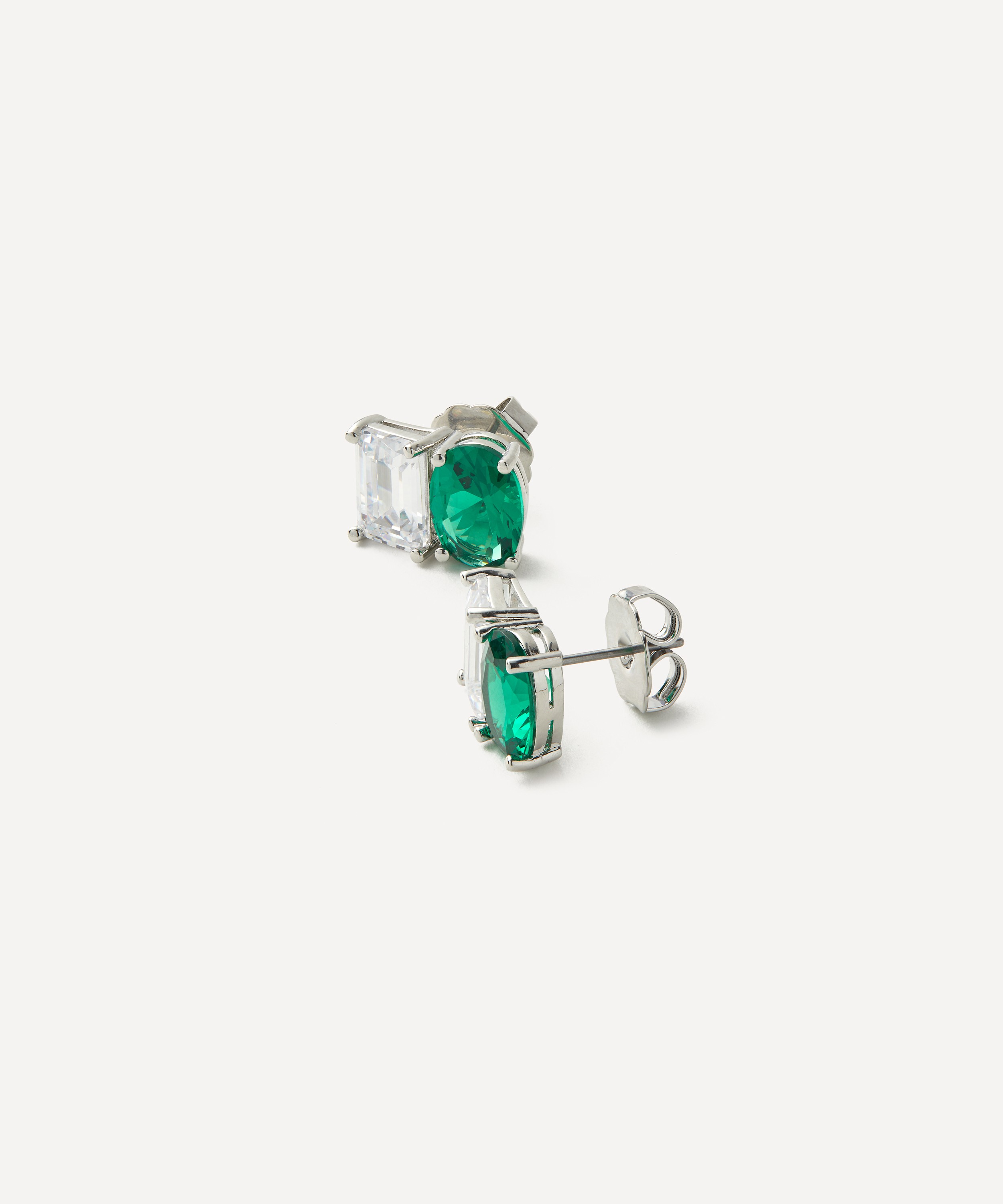 CZ by Kenneth Jay Lane - Rhodium-Plated Oval and Emerald Cubic Zirconia Mix Stud Earrings image number 1