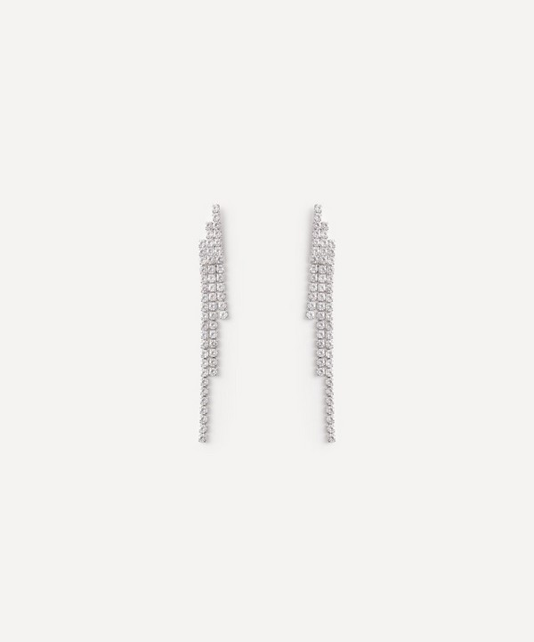 CZ by Kenneth Jay Lane - Rhodium-Plated Triple Row Cubic Zirconia Drop Earrings image number null