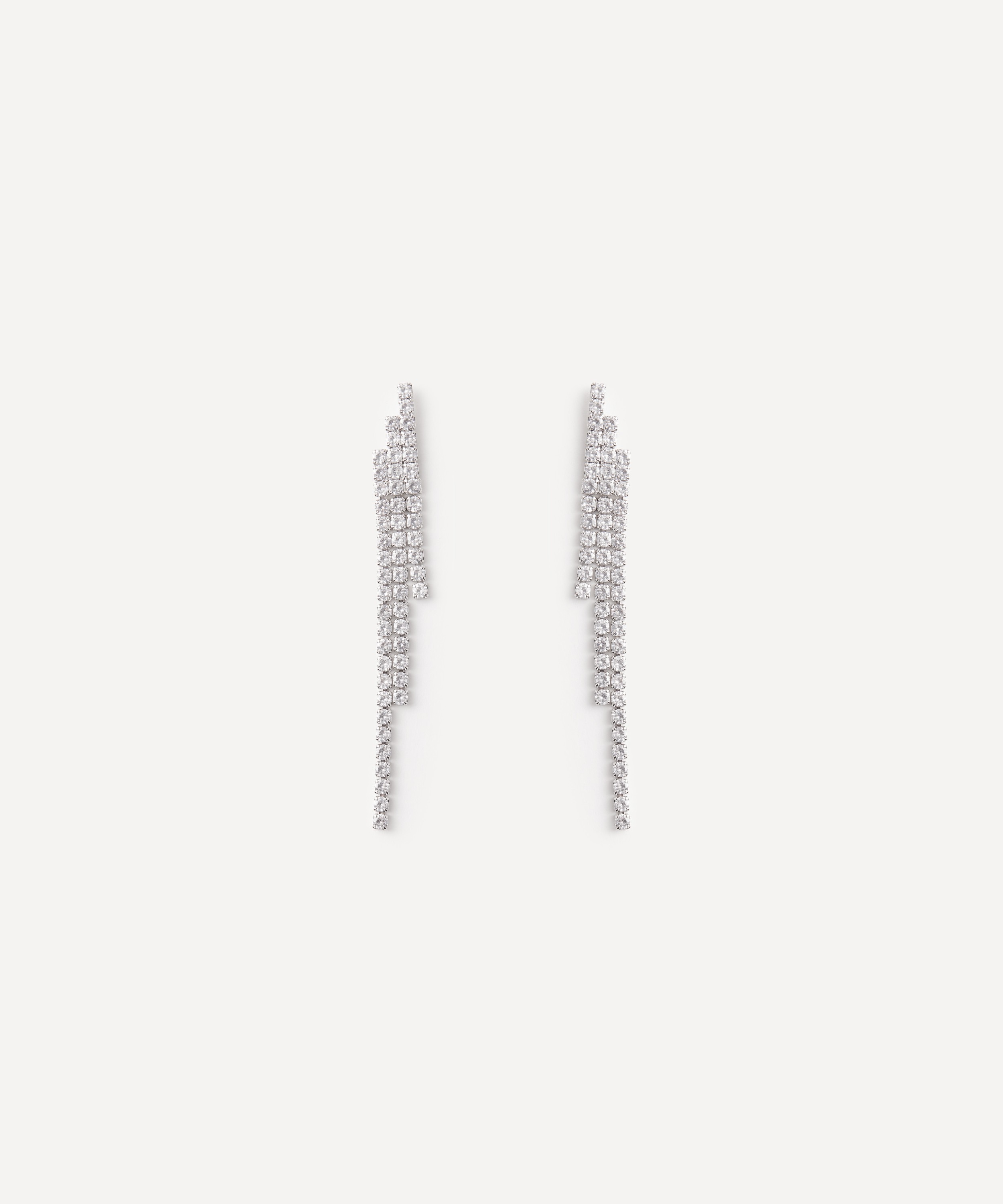 CZ by Kenneth Jay Lane - Rhodium-Plated Triple Row Cubic Zirconia Drop Earrings image number 0