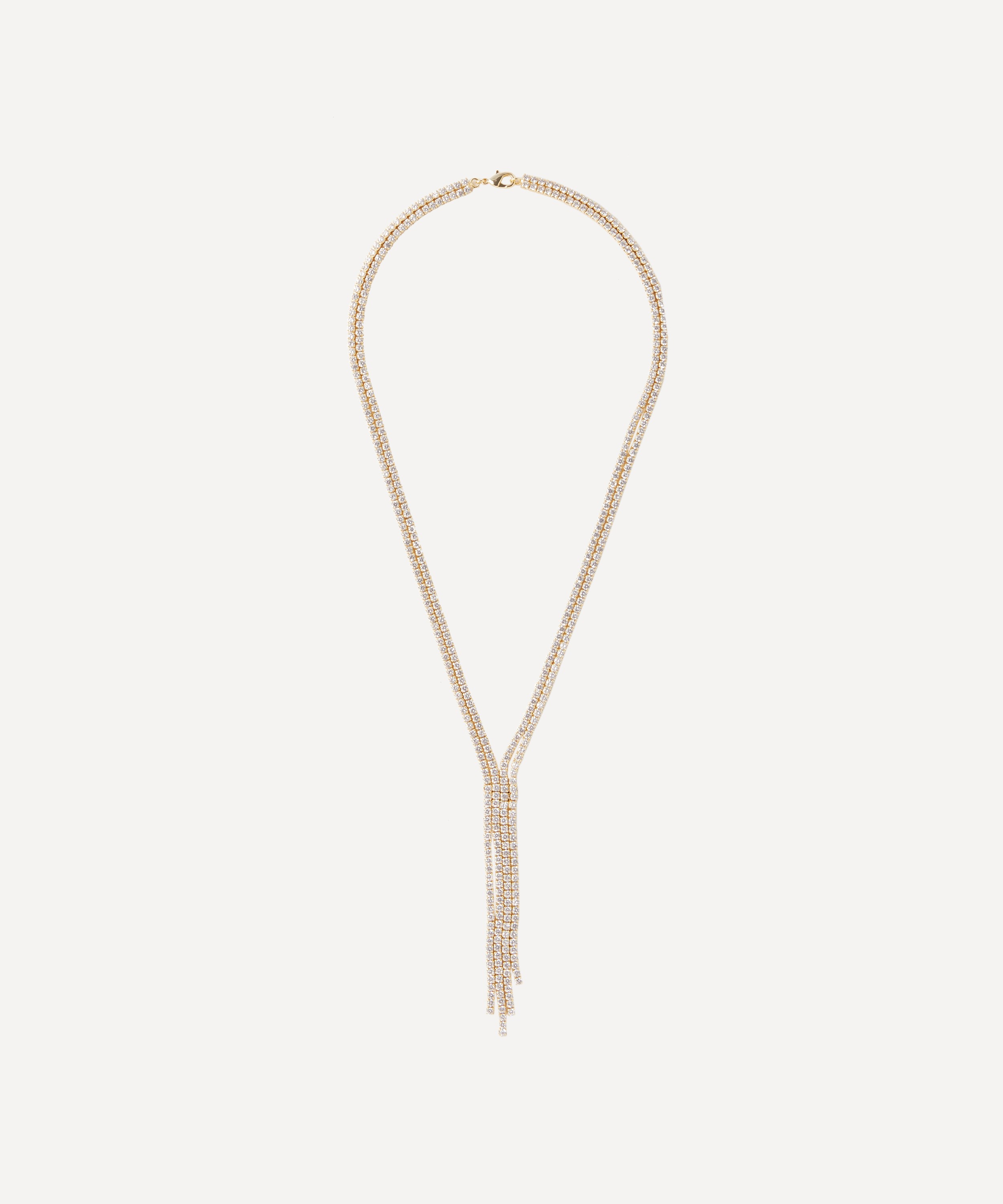CZ by Kenneth Jay Lane - Gold-Plated Round Cubic Zirconia Fringe Lariat Necklace image number 0