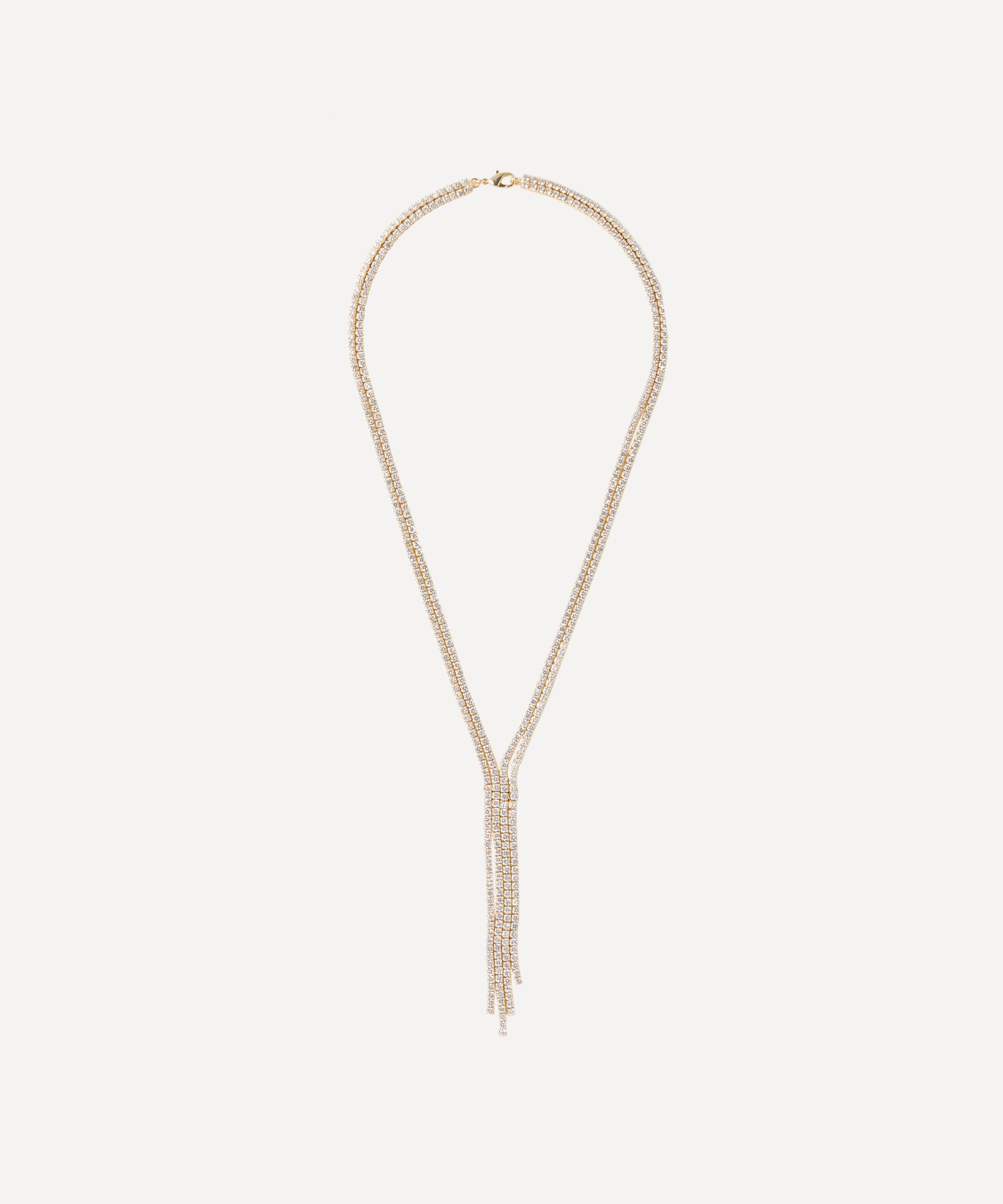 CZ by Kenneth Jay Lane - Gold-Plated Round Cubic Zirconia Fringe Lariat Necklace image number 0