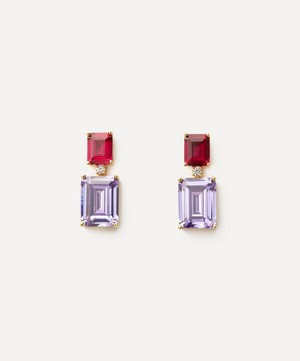 CZ by Kenneth Jay Lane - Gold-Plated Red and Lavender Rectangle Drop Earrings image number 0