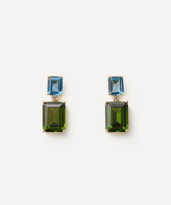 CZ by Kenneth Jay Lane - Gold-Plated Aqua and Green Rectangle Drop Earrings image number null