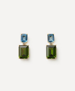 CZ by Kenneth Jay Lane - Gold-Plated Aqua and Green Rectangle Drop Earrings image number 0