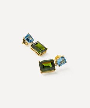 CZ by Kenneth Jay Lane - Gold-Plated Aqua and Green Rectangle Drop Earrings image number 1