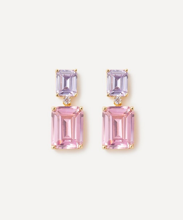 CZ by Kenneth Jay Lane - Gold-Plated Lavender and Pink Rectangle Drop Earrings image number null