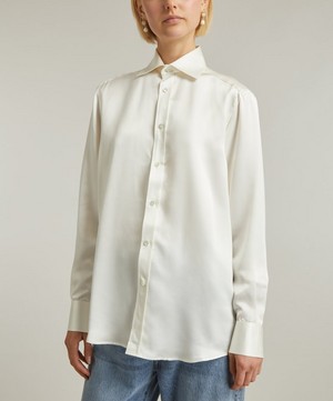 With Nothing Underneath - The Boyfriend Silk Satin Shirt image number 2