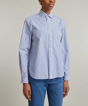 With Nothing Underneath - The Classic Poplin Royal Blue Stripe Shirt image number 2