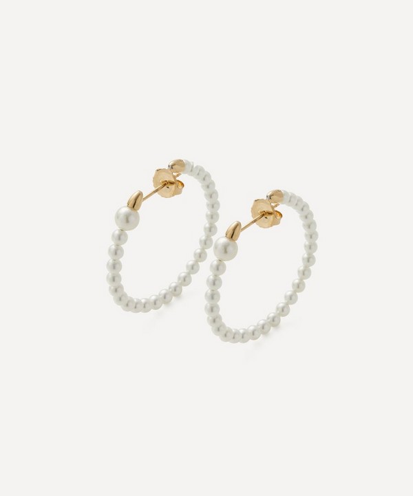 Mizuki - 14ct Gold Medium Akoya Pearl Hoop Earrings