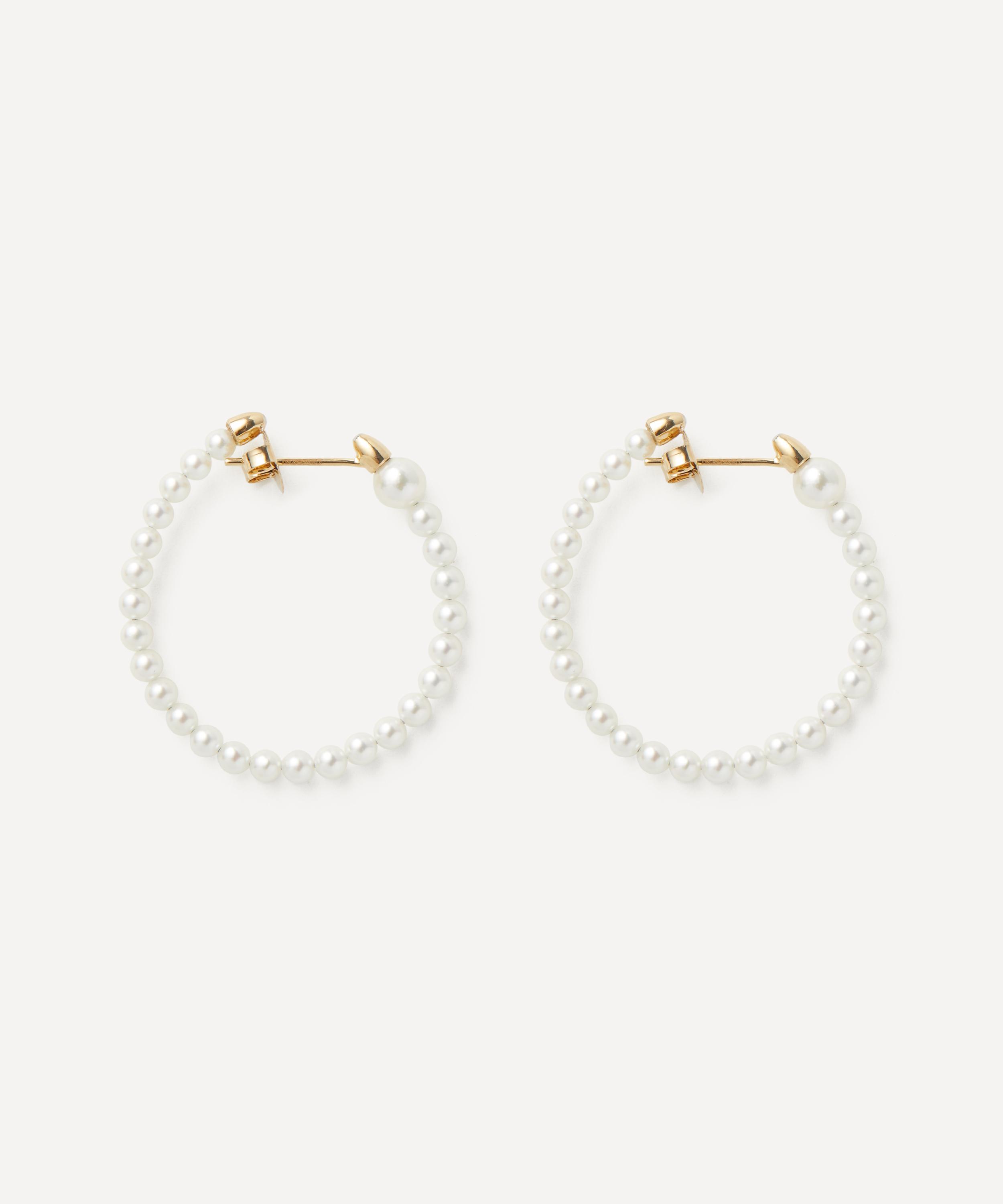 Mizuki - 14ct Gold Medium Akoya Pearl Hoop Earrings image number 1