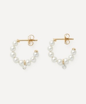 Mizuki - 14ct Gold Pierced Diamond Pearl Hoop Earrings image number 1