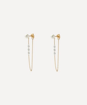 Mizuki - 14ct Gold Pierced Diamond and Pearl Chain Drop Earrings image number 0