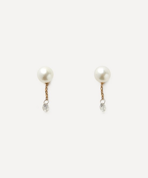 Mizuki - 14ct Gold Pierced Diamond and Pearl Short Chain Stud Earrings image number null
