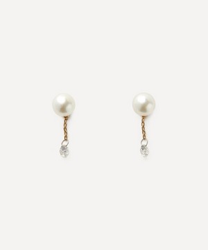 Mizuki - 14ct Gold Pierced Diamond and Pearl Short Chain Stud Earrings image number 0
