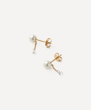 Mizuki - 14ct Gold Pierced Diamond and Pearl Short Chain Stud Earrings image number 1