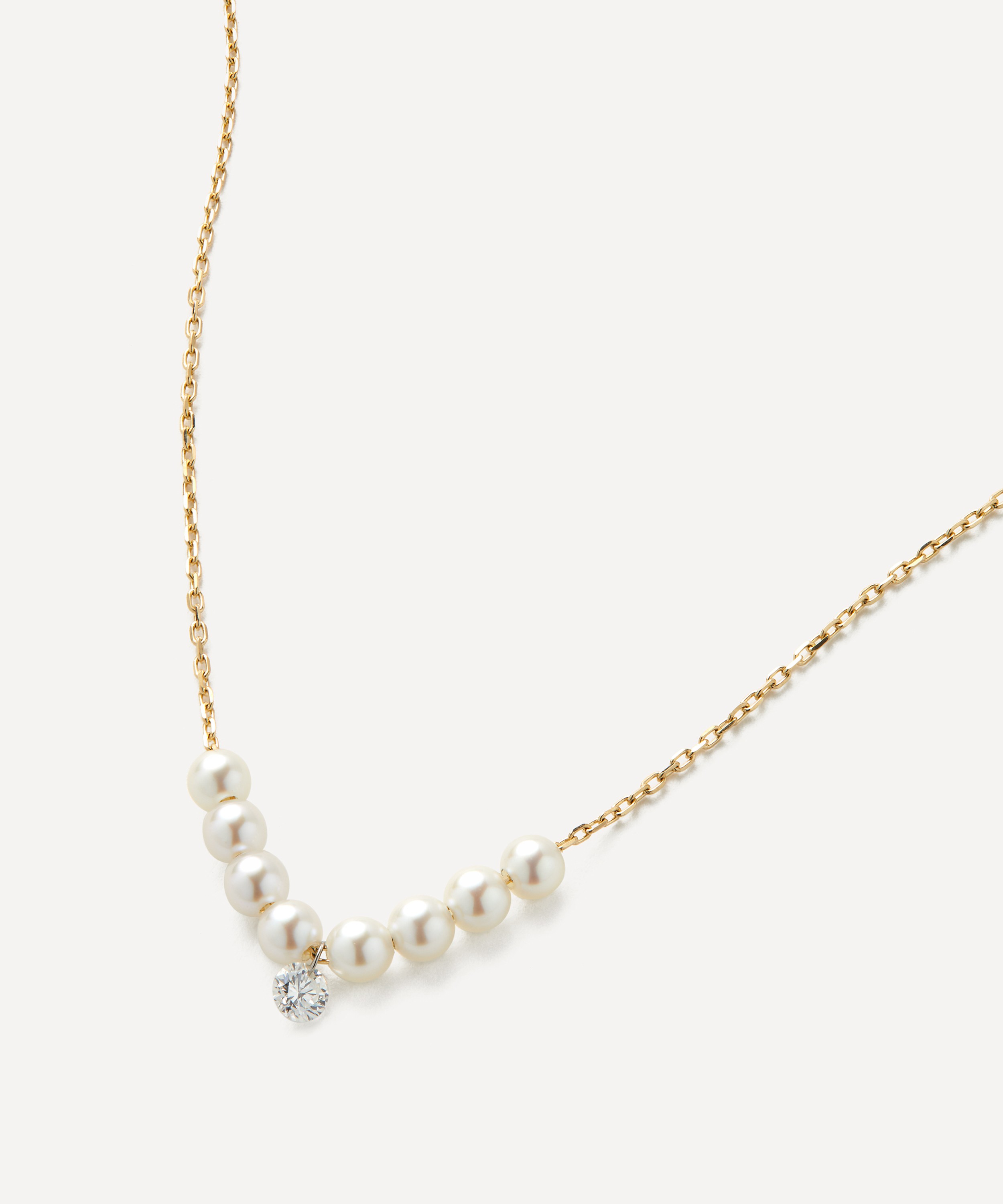 Mizuki - 14ct Gold Pierced Diamond and Multi Pearl Necklace