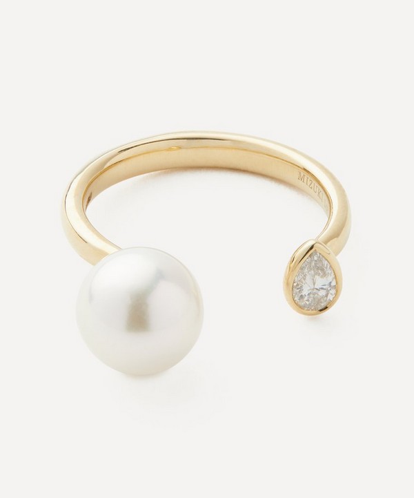 Mizuki - 14ct Gold Pearl and Diamond Open Ring image number null