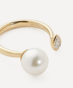 Mizuki - 14ct Gold Pearl and Diamond Open Ring image number 1