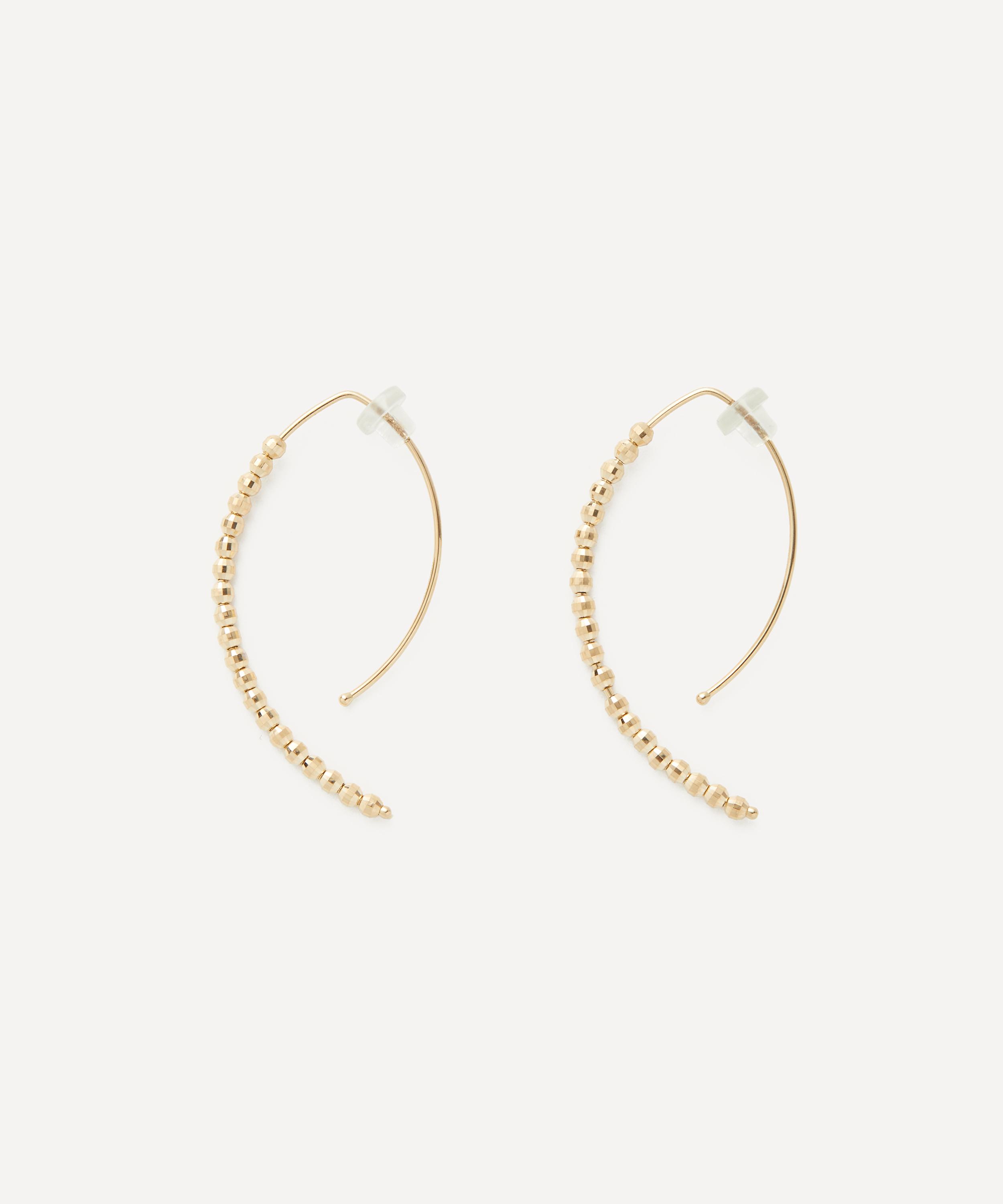 Mizuki - 14ct Gold Small Cut Bead Open Marquise Drop Earrings image number 2