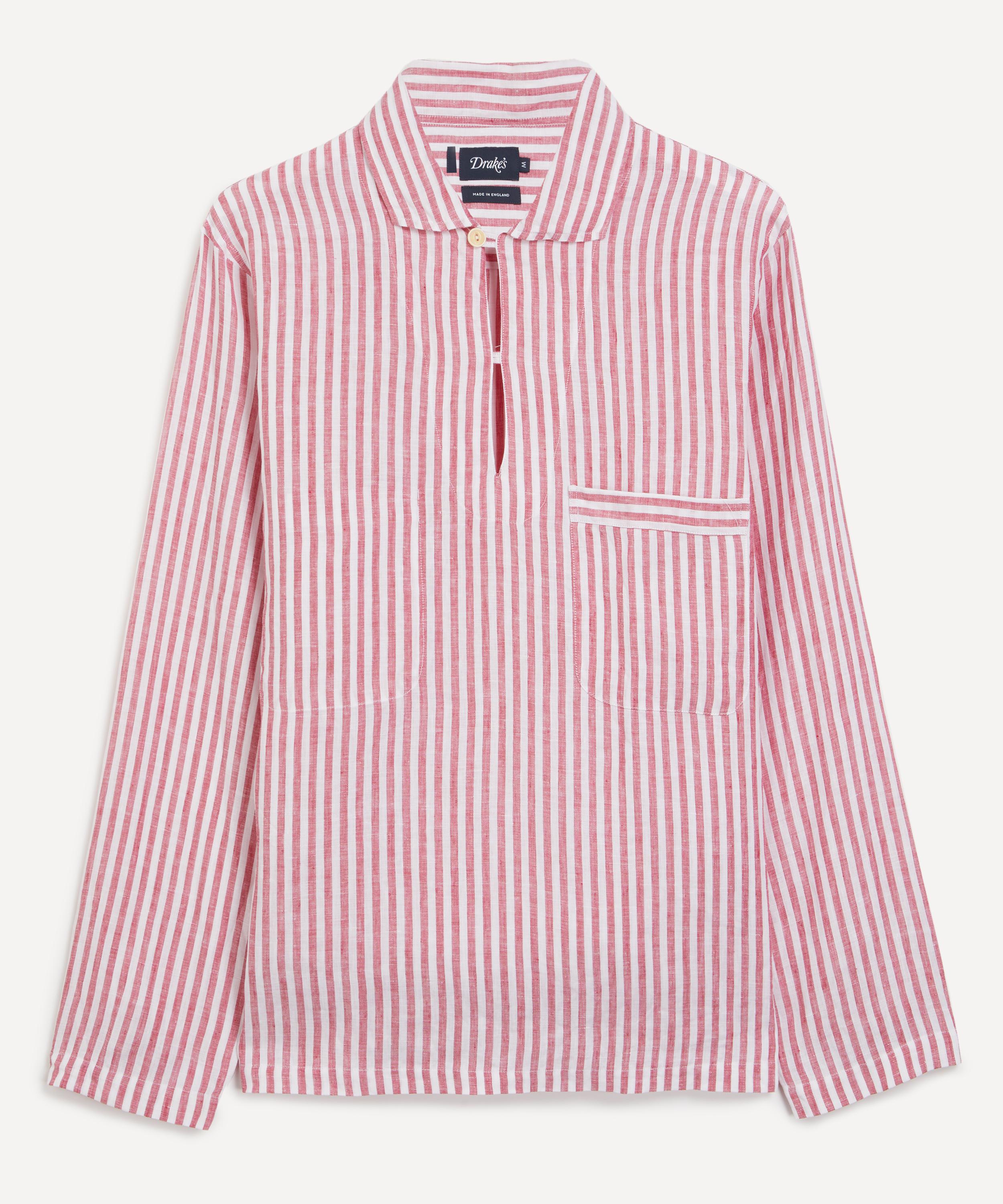 Drakes - Striped Long Sleeved Smock Shirt