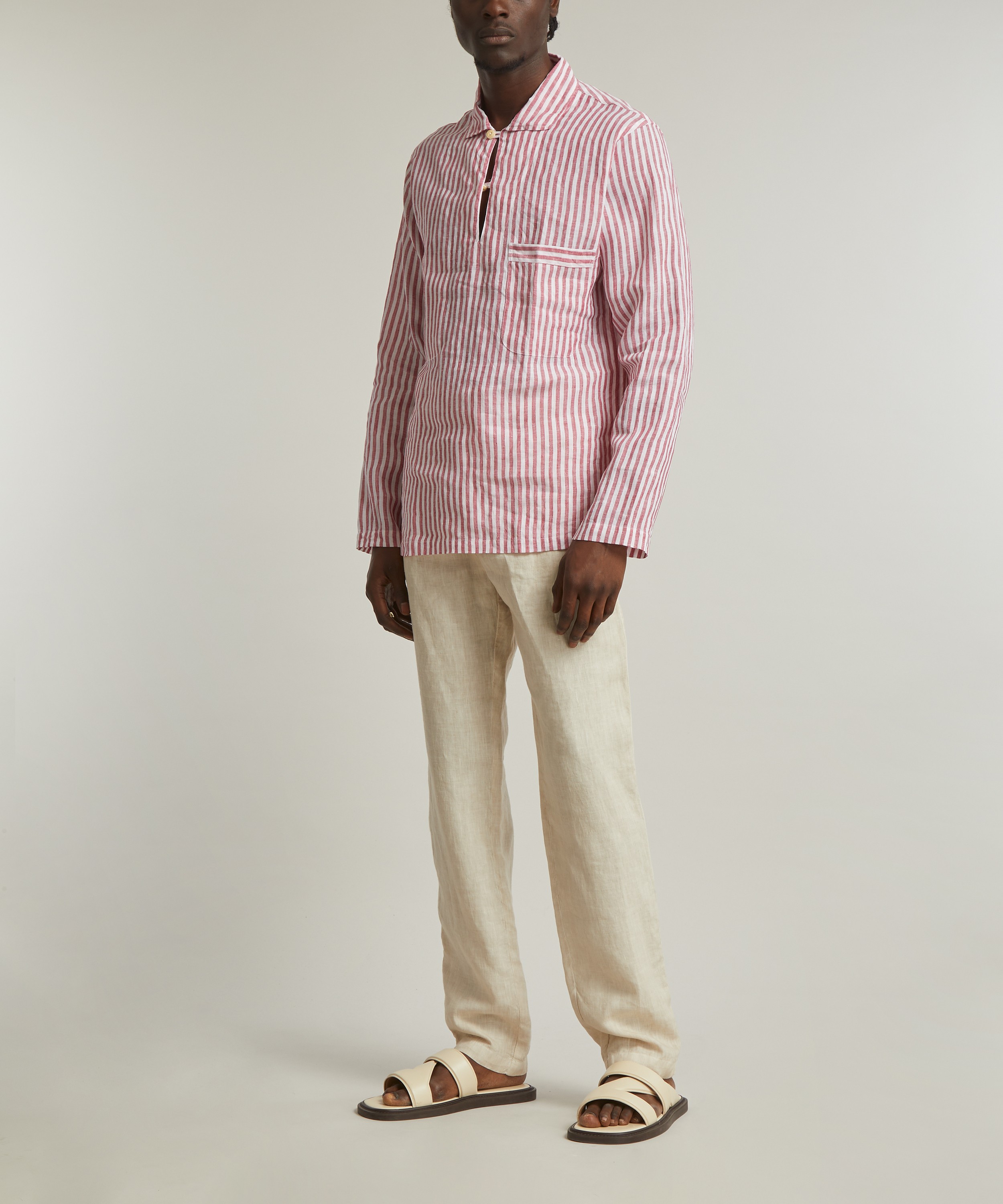 Drakes - Striped Long Sleeved Smock Shirt image number 1