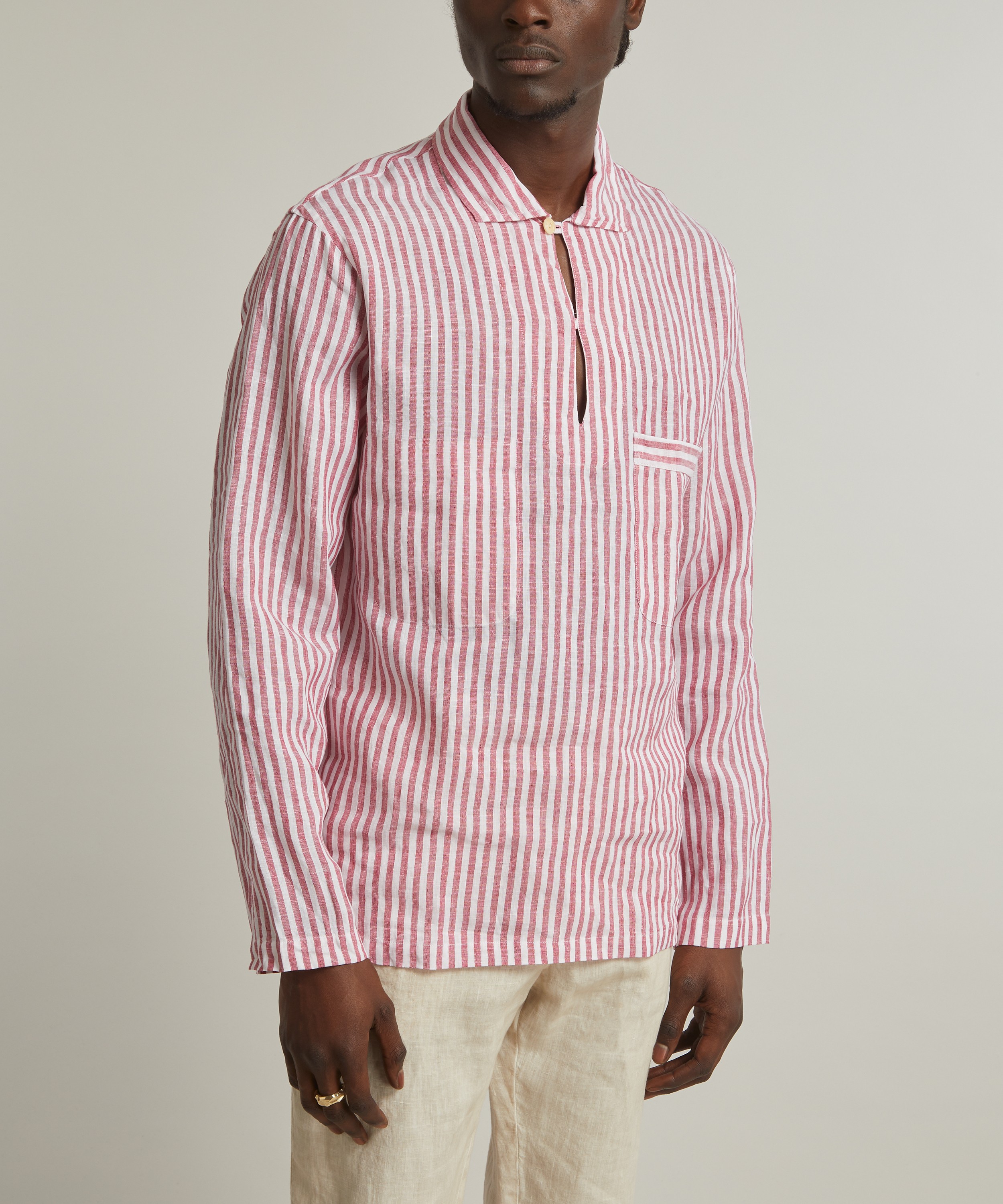 Drakes - Striped Long Sleeved Smock Shirt image number 2