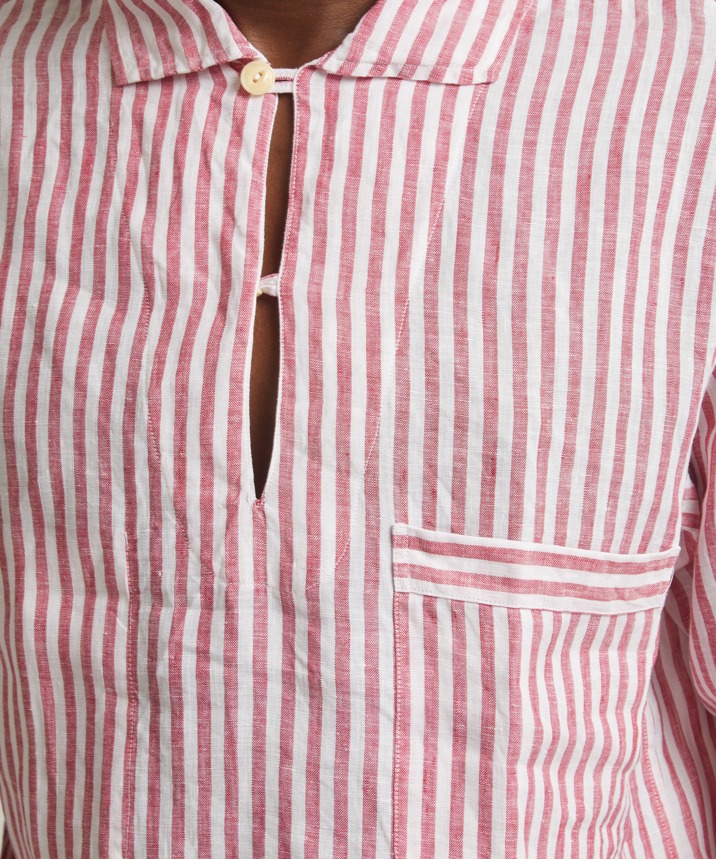 Drakes - Striped Long Sleeved Smock Shirt image number 4