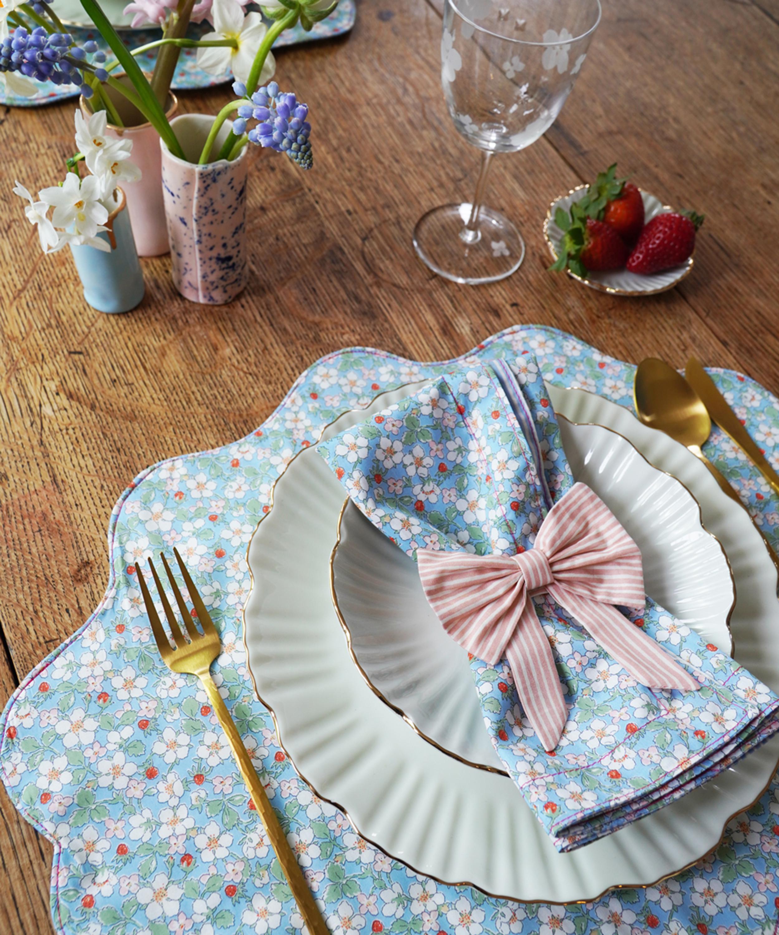 Coco & Wolf - Paysanne Blossom and Elements Blue Stitch Edge Napkins Set of Two image number 1